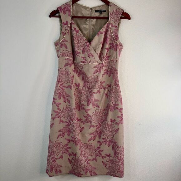 Vintage Isabella DeMarco Tahari Levine Pink Floral Cocktail Dress Empire Waist - Picture 1 of 9